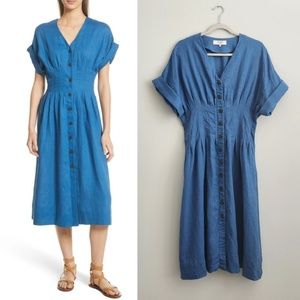 SEA New York Coraline Linen Midi Dress in Blue - Size 4